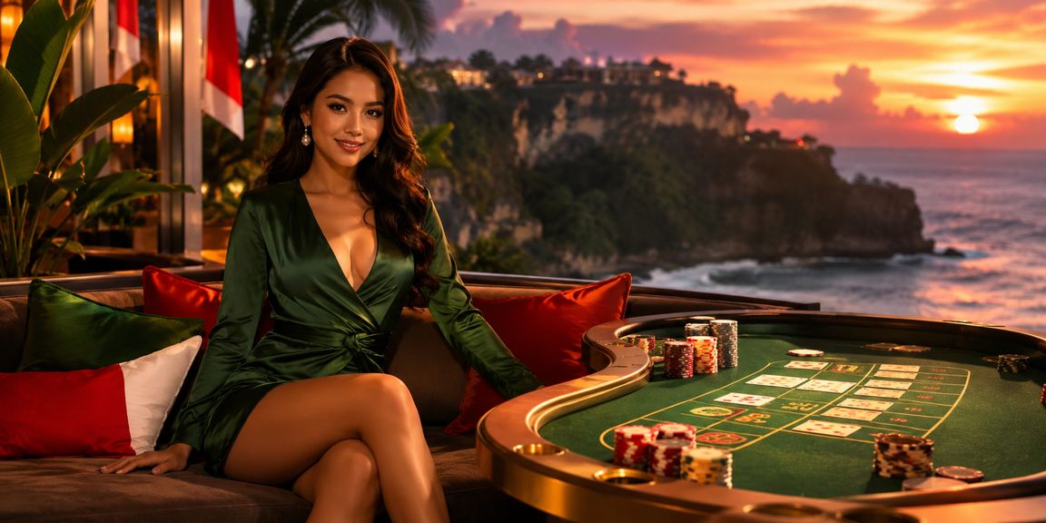 Meja baccarat di festival kasino dengan suasana meriah dan lampu berwarna-warni